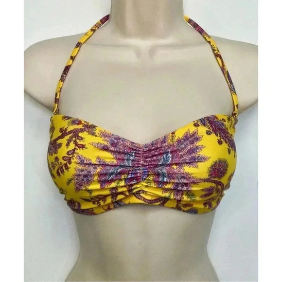 Reimagined by J Crew Womens Large Bikini Swin Top Gold Floral Print Extra Strap - Picture 1 of 11